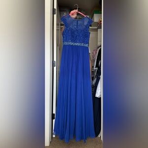 long blue rhinestone formal dress